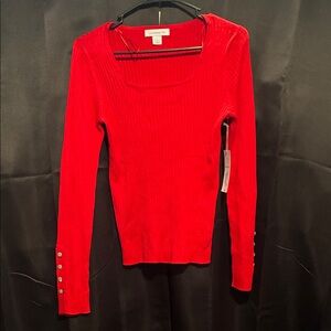 Liz Claiborne Red Ribbed Long Sleeve Top